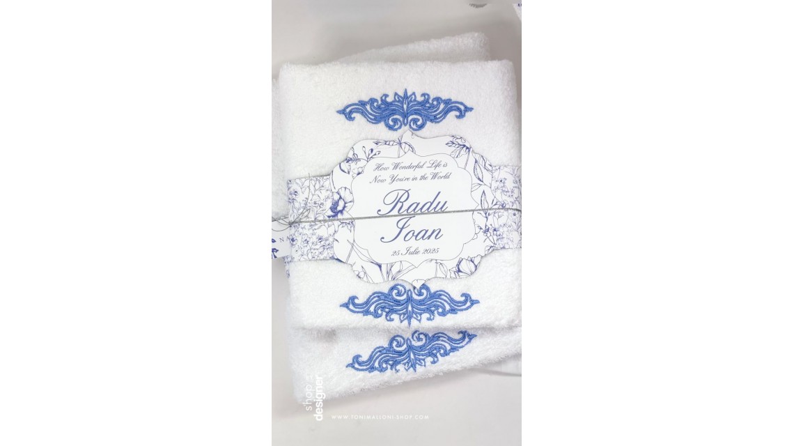 Trusou botez băiețel English Romantic Blue Personalizat cu broderie 5